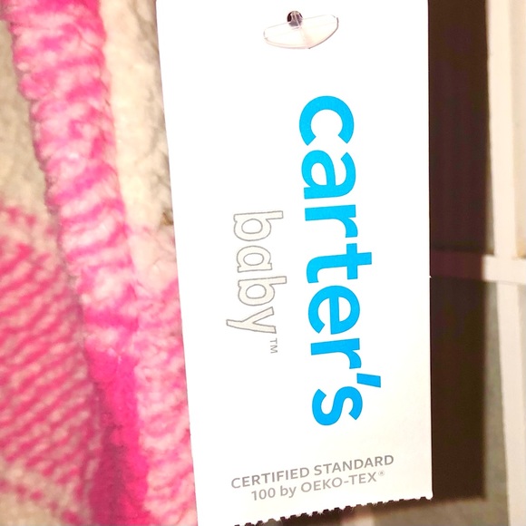 Carters Pink White Soft Plaid Sherpa Hooded Jumpsuit, snuggly bear ears 6mo NWT - Picture 9 of 12